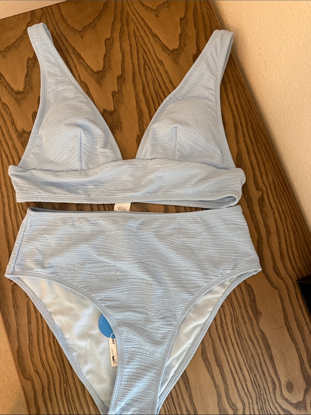 Cupshe Light Blue Textured High-Waist Bikini Set